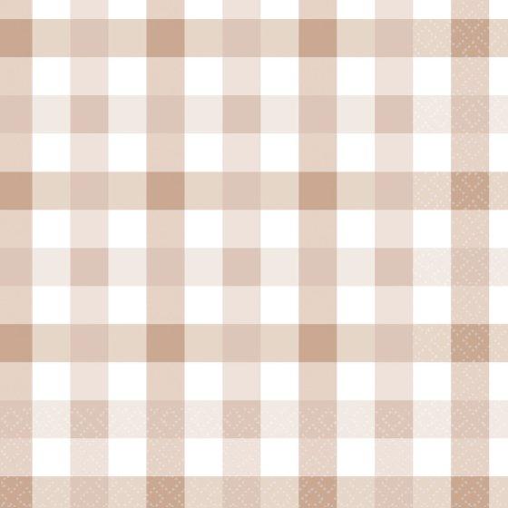 Napkins Lunch Gingham Check White Sand Pk 16 - Discontinued Line