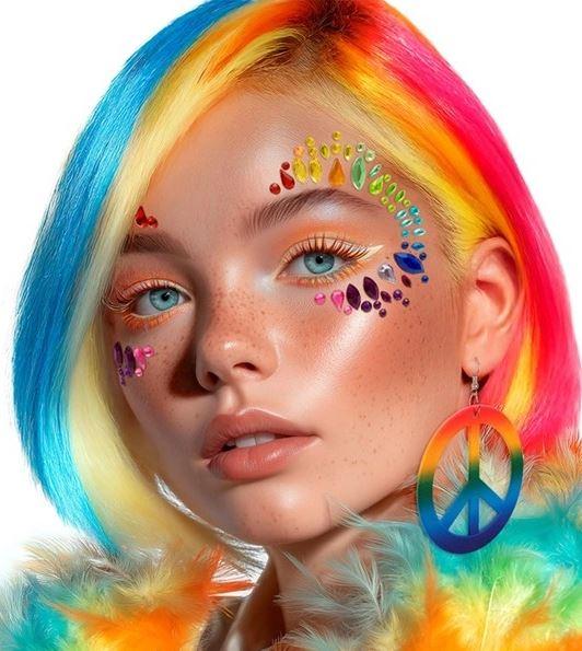 Face Jewels Rainbow Adhesive Costume Accessory