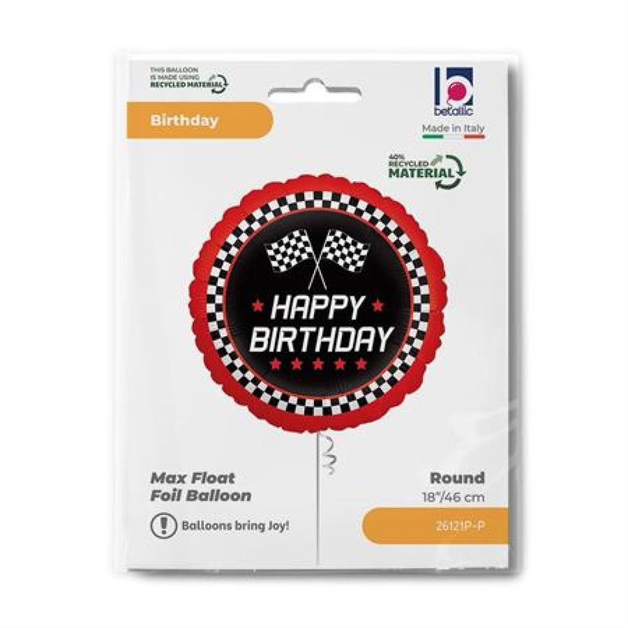 Balloon Foil 45cm Birthday Race Car Checkered Flags