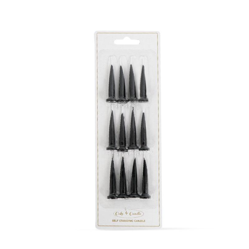 Cake Candles Self Standing Black Bullet Pk/12