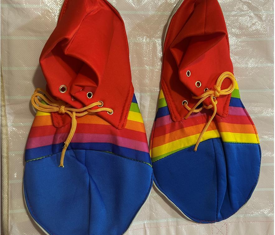 Shoes Clown Bright Cloth With Multi Coloured Strip