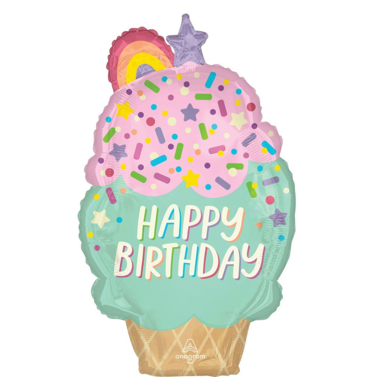 Balloon Foil Shape Ice Cream Cone Happy Birthday 76cm x 48cm