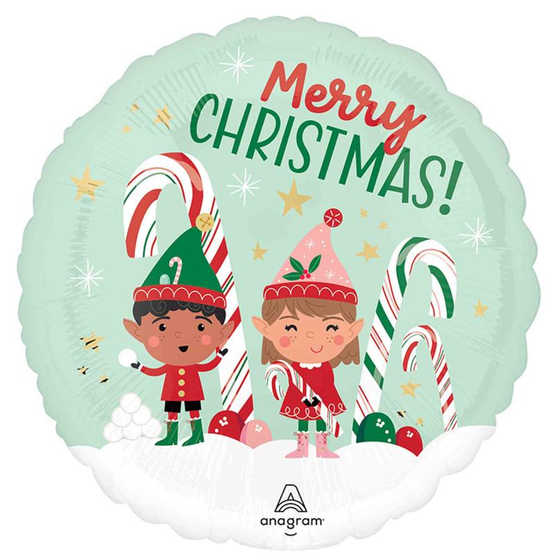 Balloon Foil 45cm Merry Christmas Elves