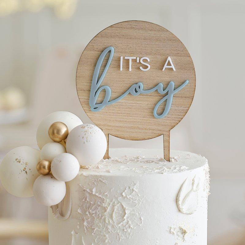 Cake Topper/Decoration Wooden Its A Boy Baby Shower Blue