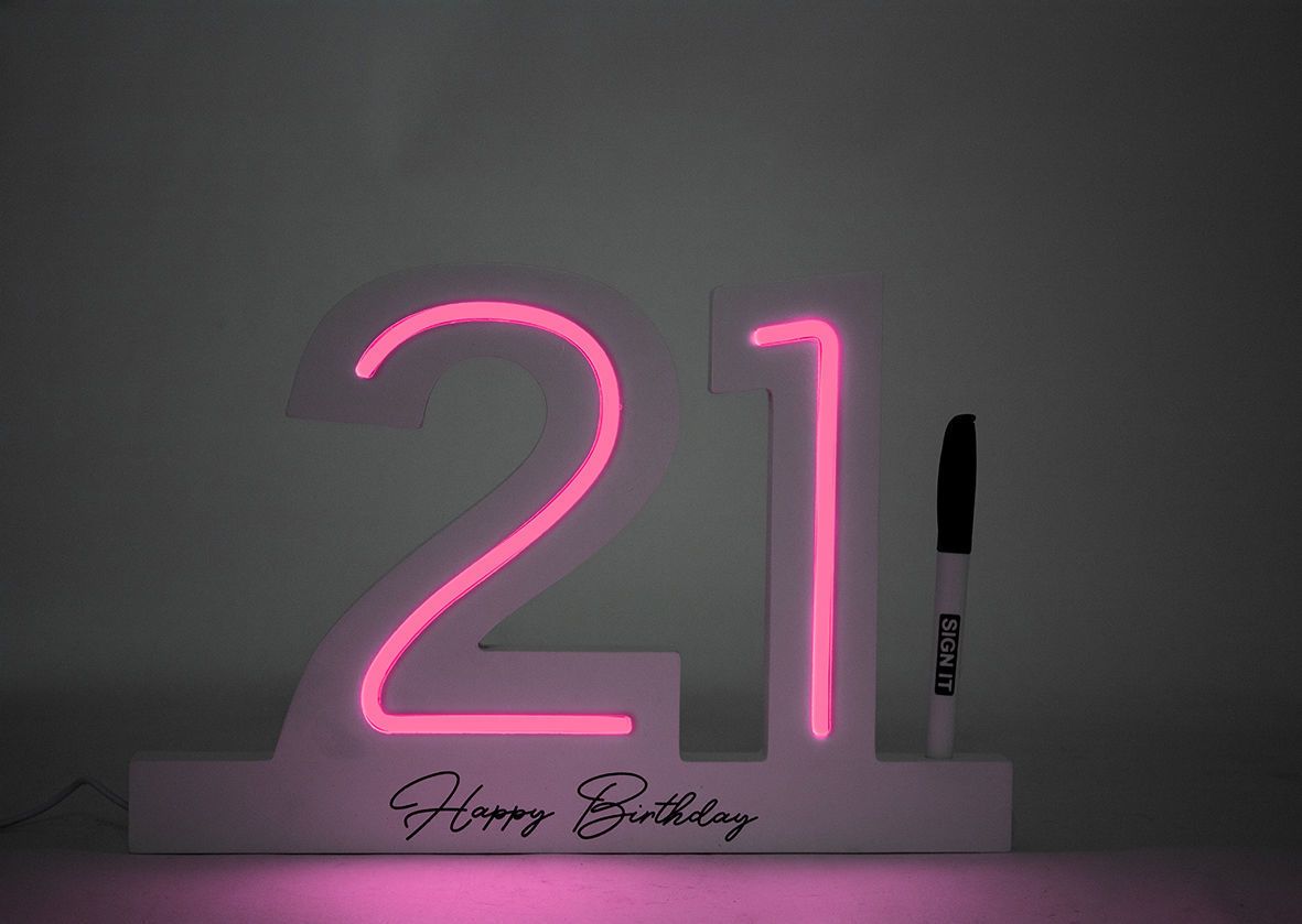 Guest Signature Block 21st Birthday Neon Pink LED With Marker
