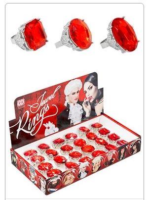 Costume Ring Jewel Red Large Each Assorted Styles (Round / Oval / Square)