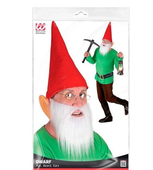 Gnome/Dwarf Costume Set Red (Hat Beard & Ears)