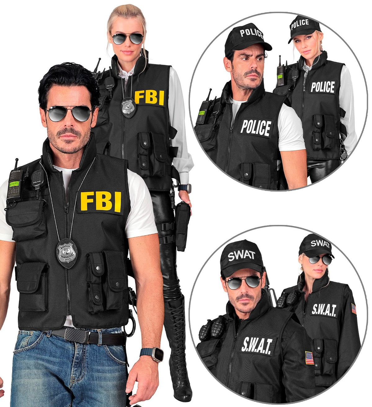Police SWAT FBI Attack Vest Nylon Black Adult Deluxe Removable Patches L/XL