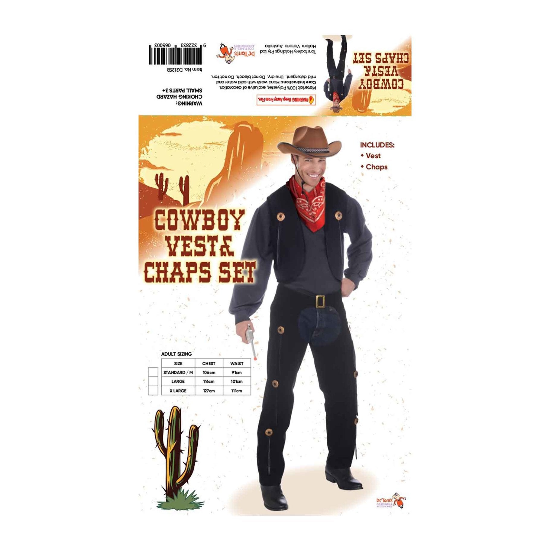 Costume Cowboy Chaps & Vest Set Black Adult