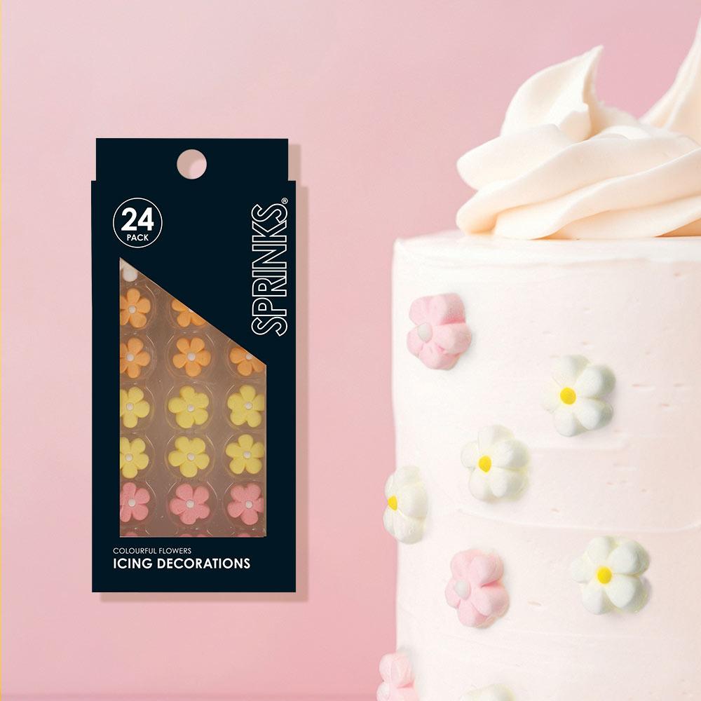 Edible Icing Decorations Colourful Flowers Pk/24