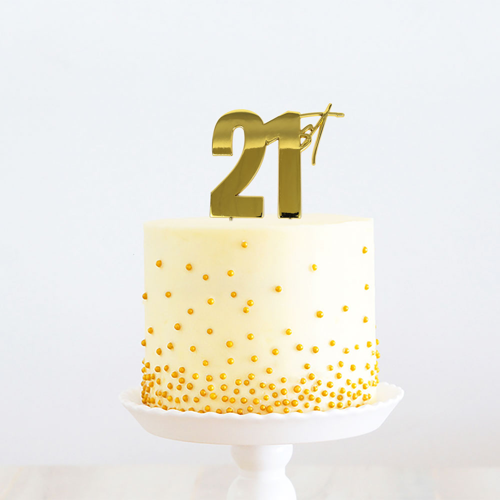 Cake Topper 21st Birthday Gold Metal 11cm X 9cm