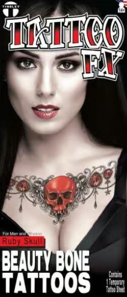 Temporary Collar Bone Tattoo Ruby Red Skull Fx Tinsley