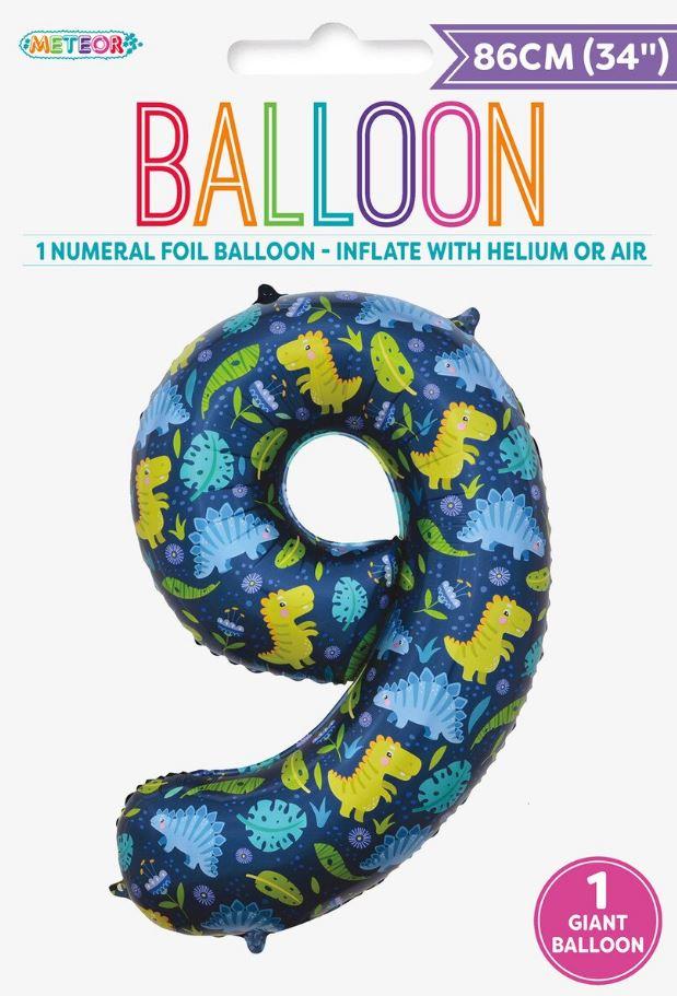 Balloon Foil Megaloon Number 9 Dinosaur 86cm