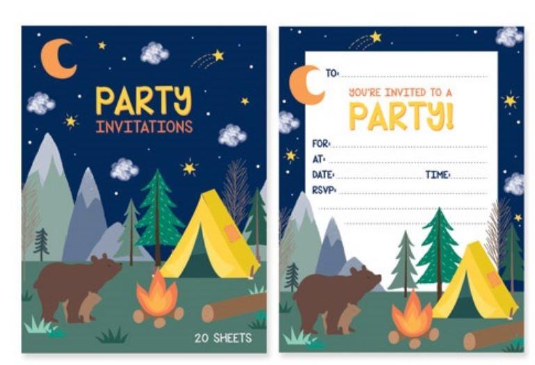 Party Invitation 20 Sheet Pad Camping The Great Outdoors- Discontinued