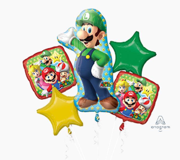 Balloon Bouquet Super Mario Brother Luigi Pk/5 (Balloons Only Helium Extra)