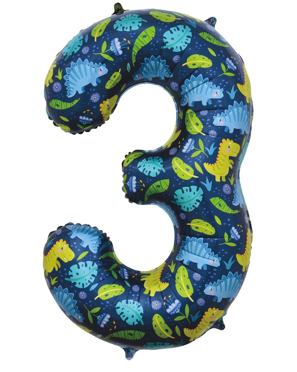 Balloon Foil Megaloon Number 3 Dinosaur 86cm