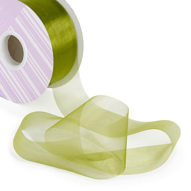 Organza Ribbon Green Moss Cut Edge 50mm x 100m