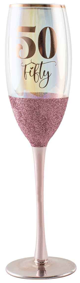 Gift Champagne Glitter Glass/Flute Happy 50th Fifty Birthday 150ml