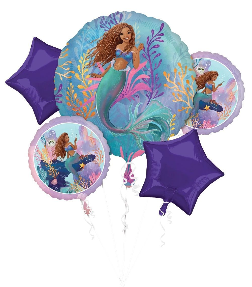 Balloon Foil Bouquet Kit Mermaid Live Action Pk/5 (Helium Not Included)