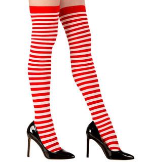 Pantyhose/Stocking Thigh High Red/White Striped