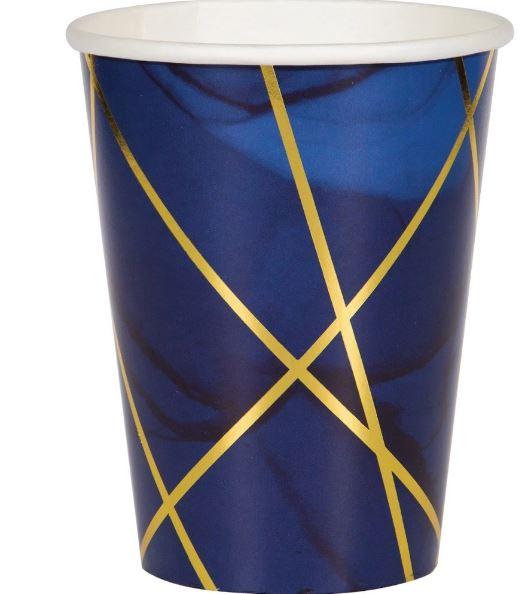Navy & Gold Milestone Geode Hot/Cold Paper Cups 340ml Pk/8