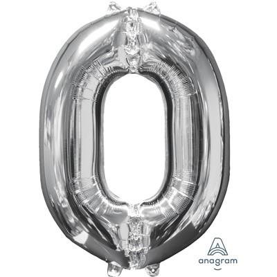 Balloon Foil Megaloon Num 0 Silver 66cm