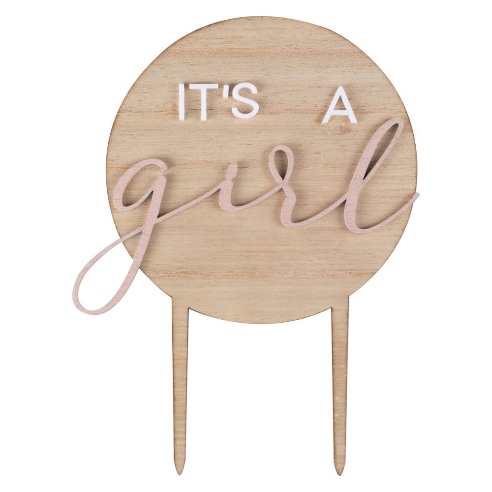 Cake Topper/Decoration Wooden Its A Girl Baby Shower Pink