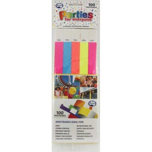Wristbands Assorted Fluro Bright Colours Tyvek 19mm Wide Pk 100