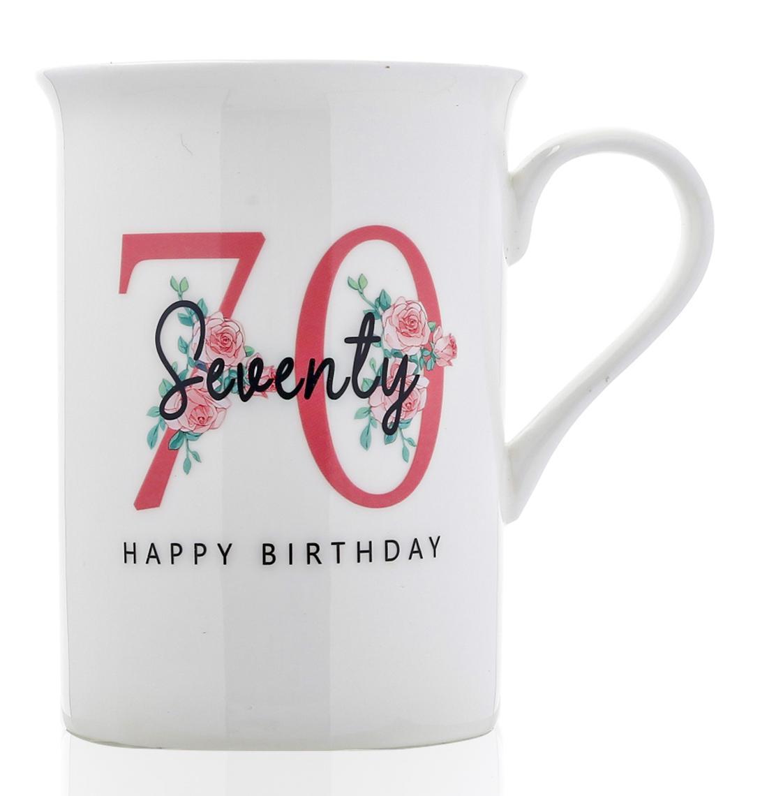 Mug White 70th Birthday Pink Floral