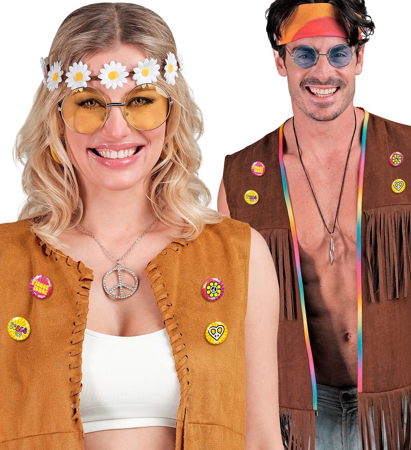 Costume Badges Hippie Peace 1960s Pk/4