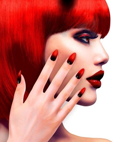 Nails Fake Black Fade-In Red Stiletto Self Adhesive Pk/12