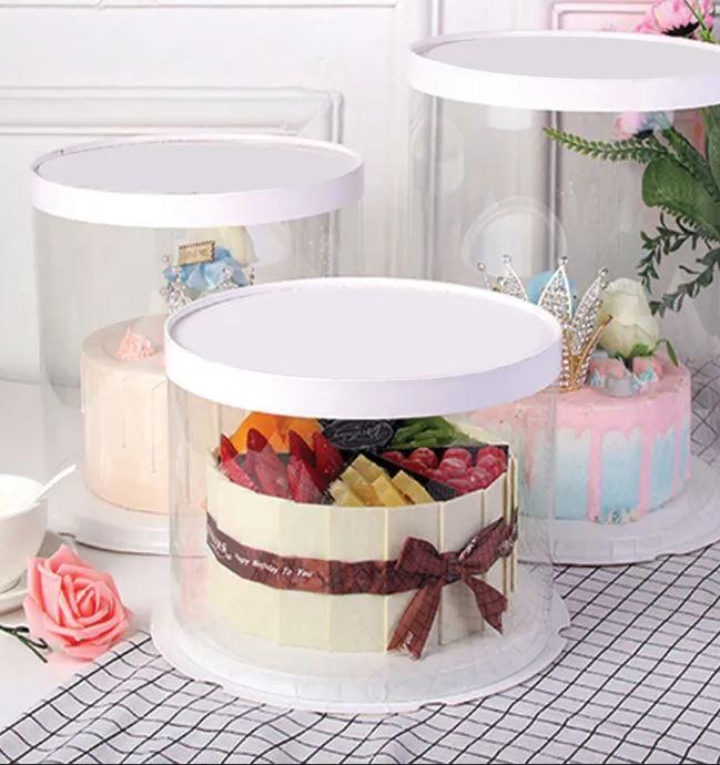 Cake Box/Tube Clear Acetate 8x8x8 inch White Lid & Base