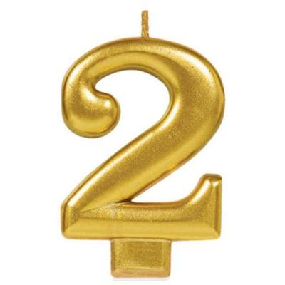 Candle Number 2 Metallic Gold 8cm Moulded