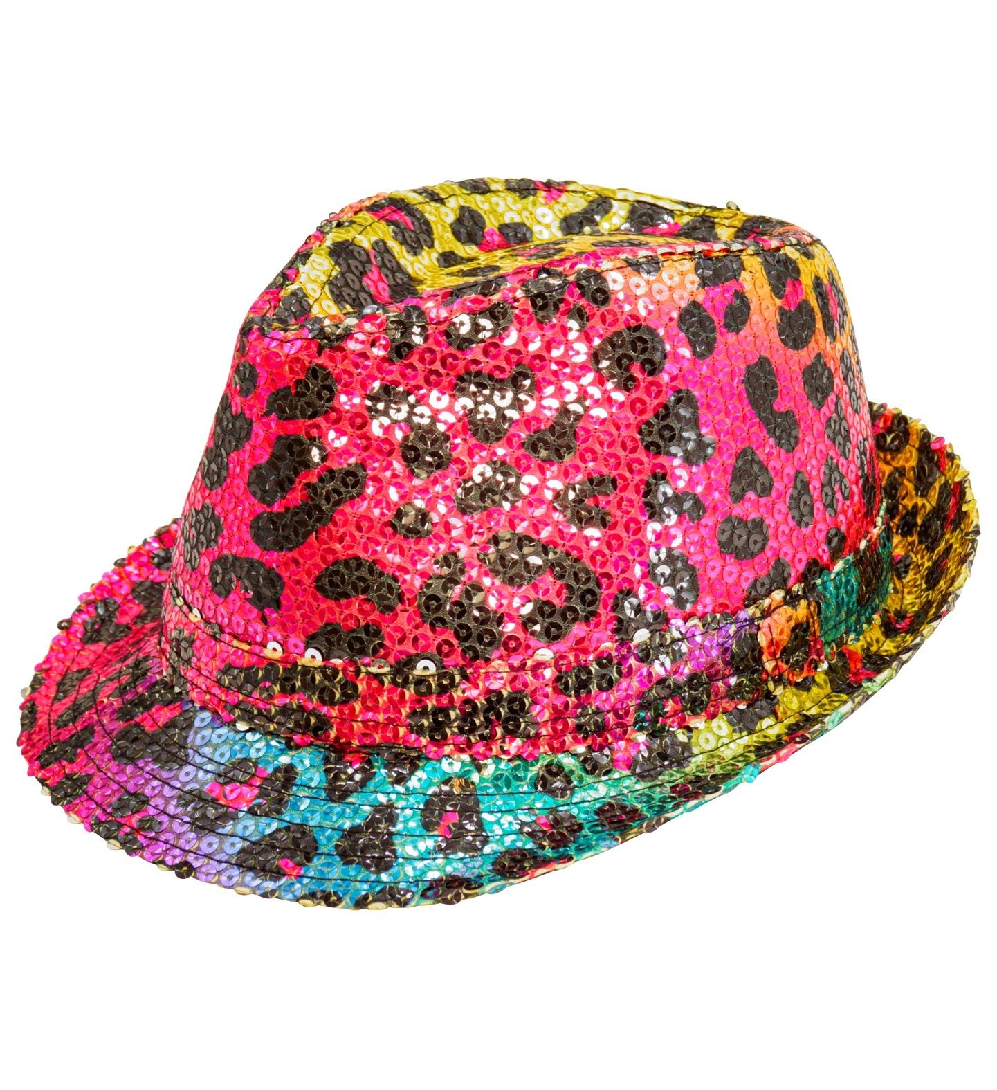 Hat Fedora Rainbow Leopard Print Sequin 1970s/1980s/1990s