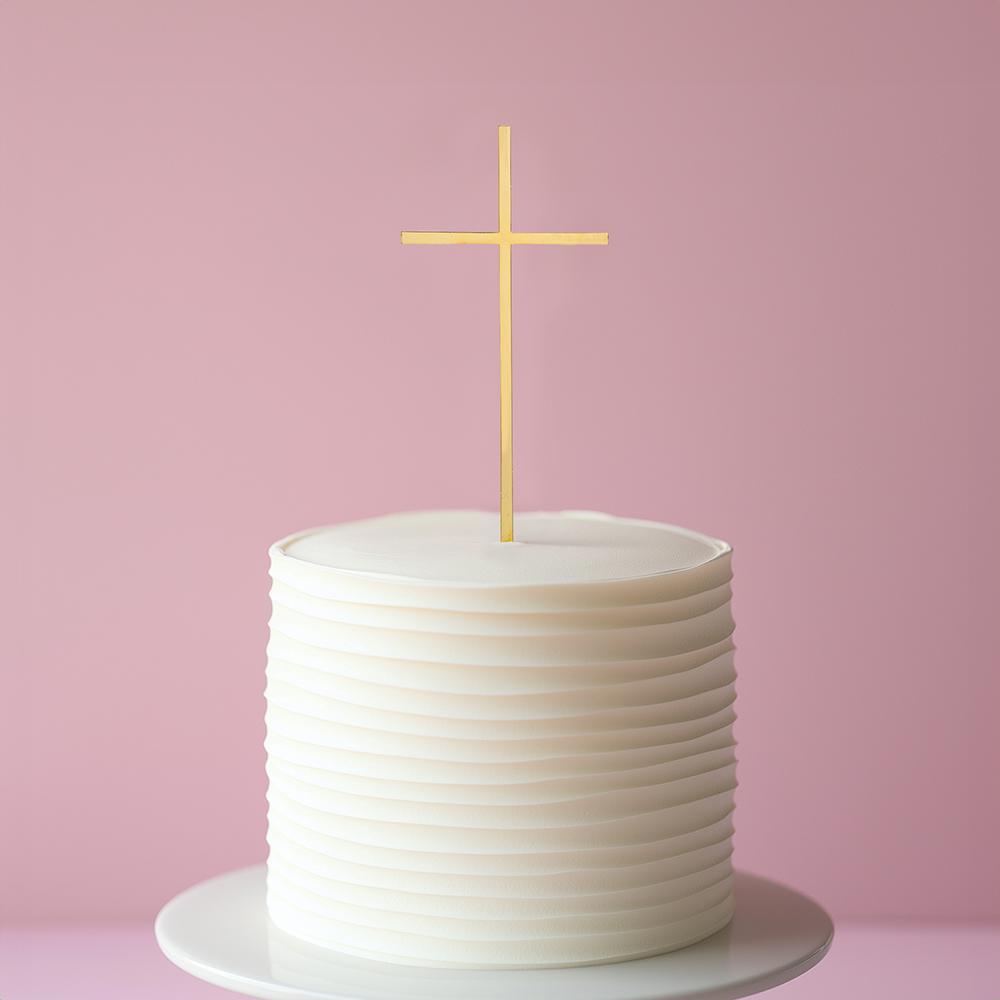 Cake Topper 12cm High Religious Cross Fine Gold Metal