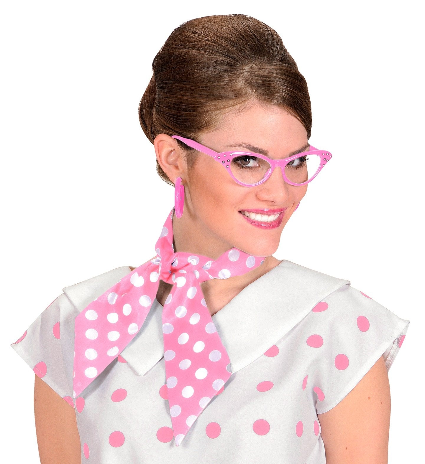 Neck Scarf Satin 1950s Pink With White Polka Dots