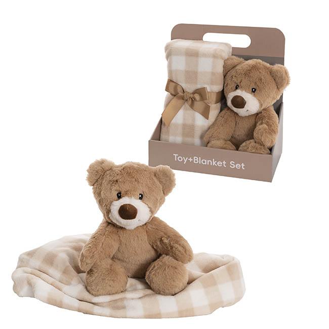 Baby Gift Set/Pack Teddy Bear Louie Soft Toy and Blanket Brown