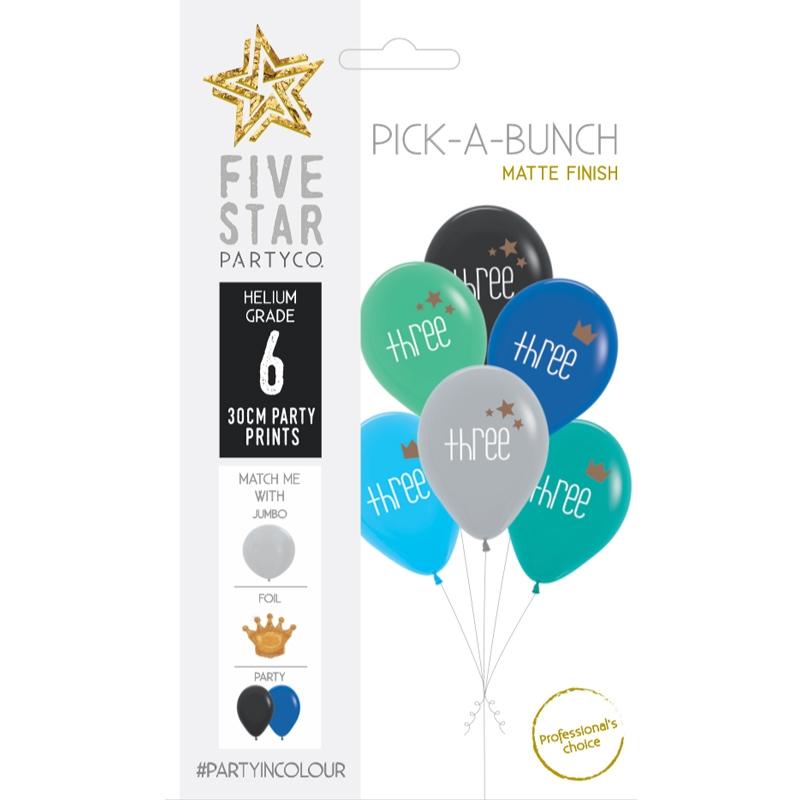 Balloon Pick-A-Bunch Three Crown/Stars 30cm Asst Pk 6