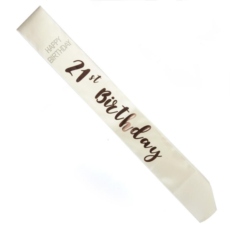 Sash 21st Birthday Rose Gold/White