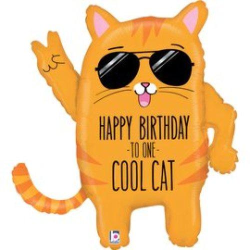 Balloon Foil Shape Happy Birthday to One Cool Cat 81cm