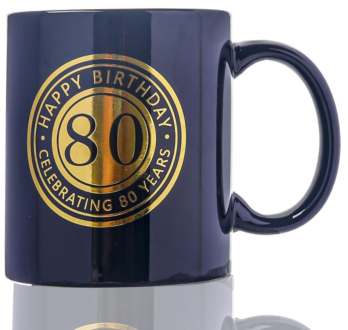 Mug Black 80th Eighty Birthday Navy Blue With Gold Script