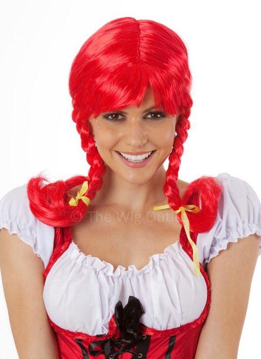 Wig Pippi Long Red With Plaits/Braids Deluxe