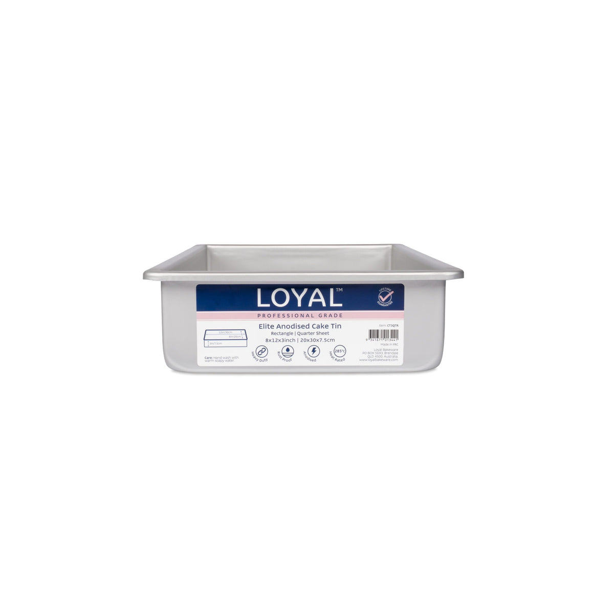 Cake Tin Quarter Slab 8x12x3 inch Loyal Elite Anodised