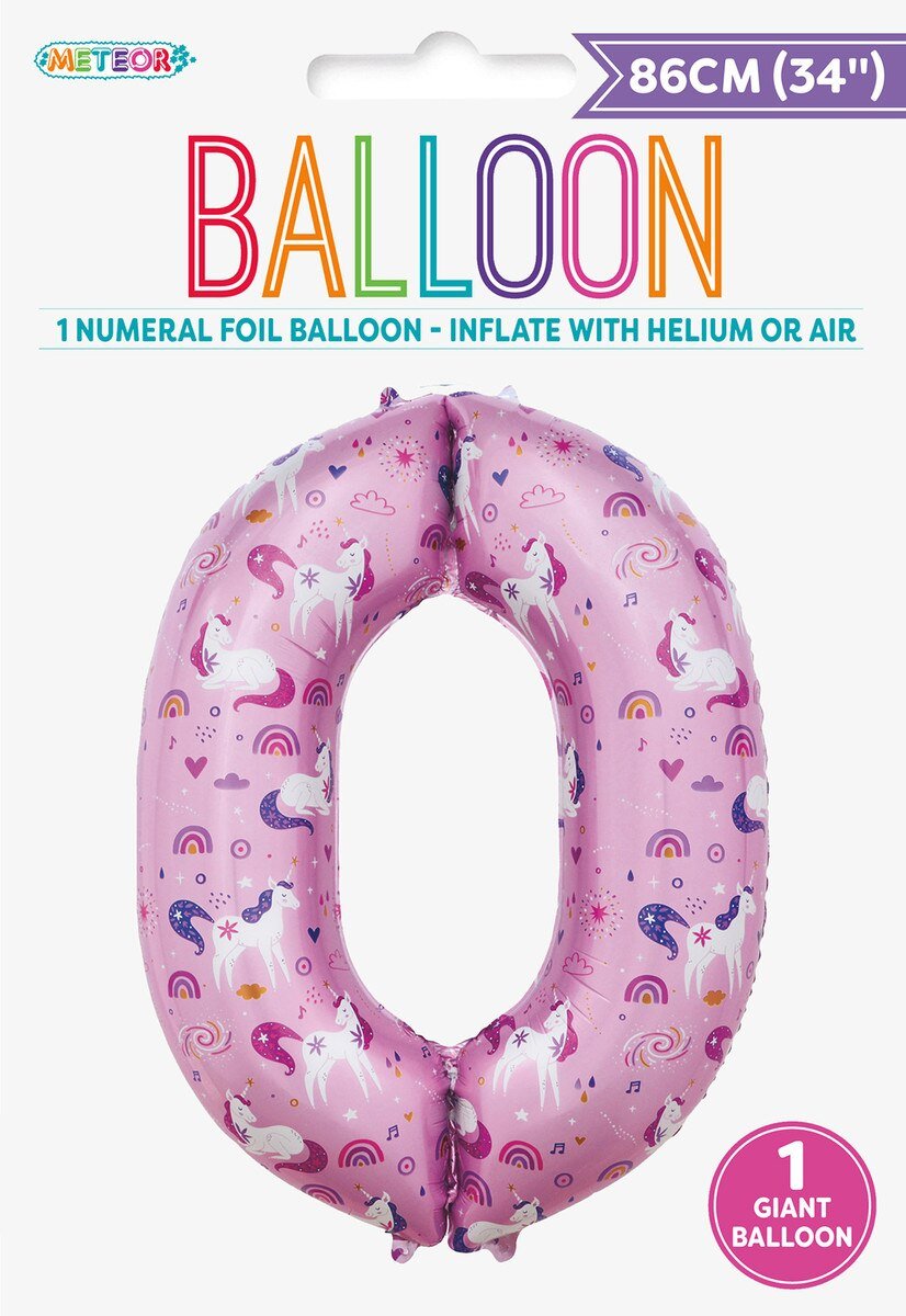 Balloon Foil Megaloon Number 0 Pink Unicorn 86cm