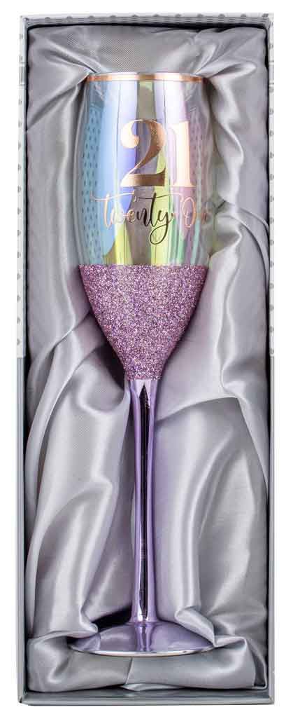 Gift Champagne Glitter Glass/Flute Happy 21st Twenty-One Birthday 150ml