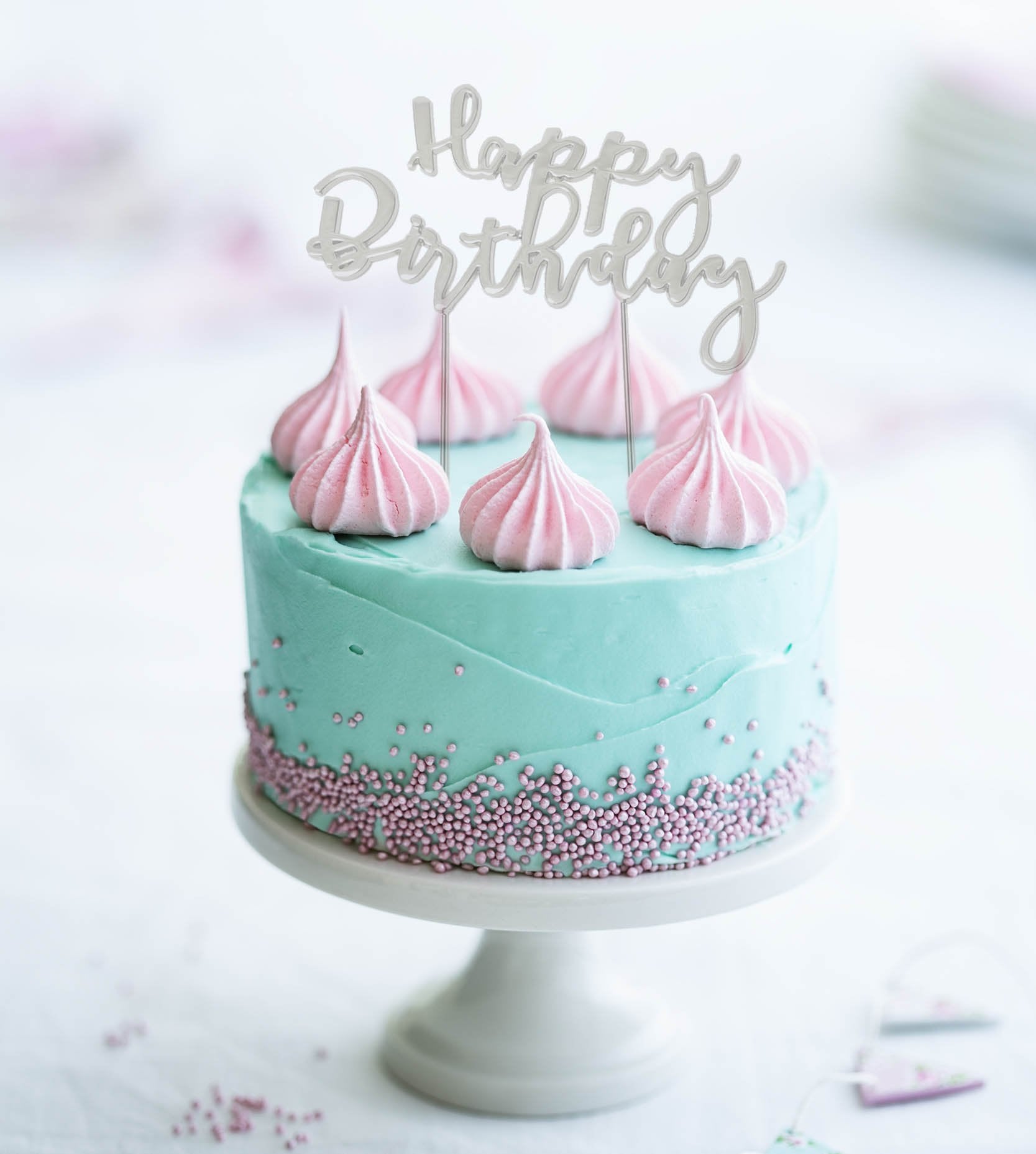 Cake Topper Happy Birthday Silver Plate/Metal