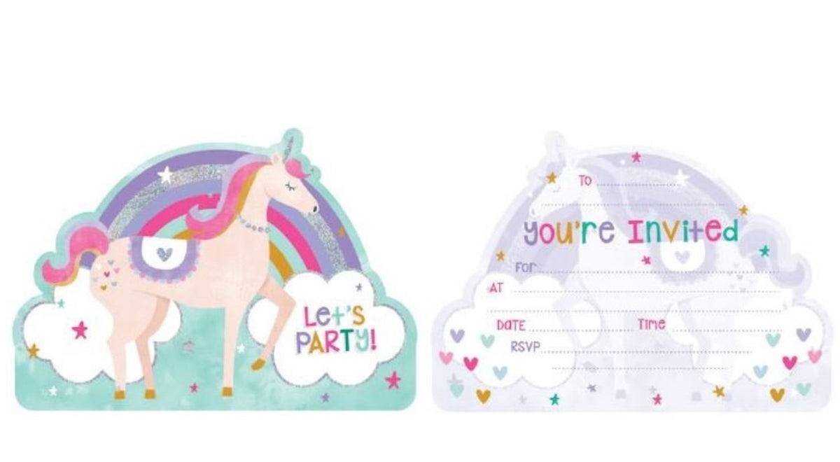 Party Invitation Pk/8 Rainbows & Unicorns- Discontinued Last Chance