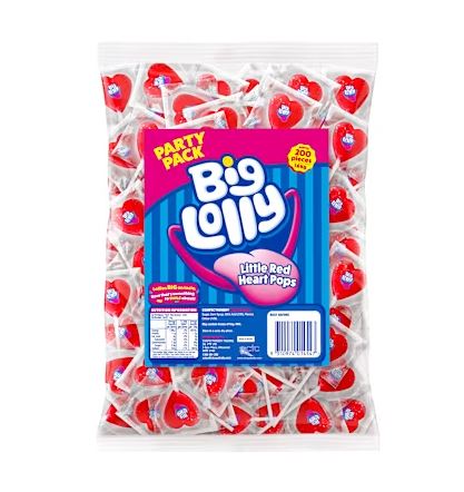 Confectionary Little Red Heart Lollypops Approx 200 Big Lollies Party Pack