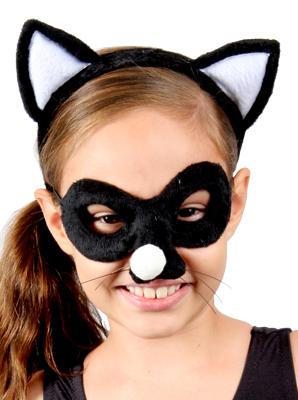 Animal Costume Headband & Mask Set Cat Black/White