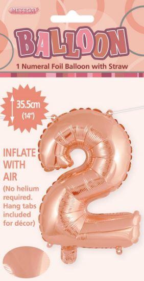 Balloon Foil Number 2 Rose Gold 40cm
